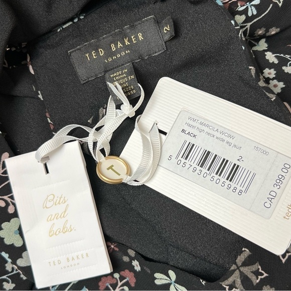 NWT‎ TED BAKER 70s Floral Halter Ruffle Neck Sleeveless Crop Wide Leg Jumpsuit 6 - Picture 12 of 16